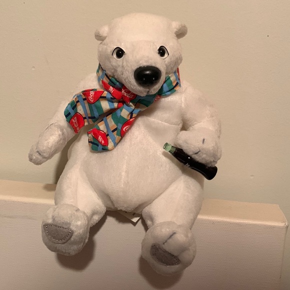 Collectible 1999 Coca Cola White Polar Bear Beanie about 6” tall and 5” wide - Picture 3 of 7
